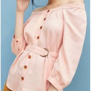 NWOT Maeve by Anthropologie - Alanis Belted Balloon Sleeve Linen Blend Blouse